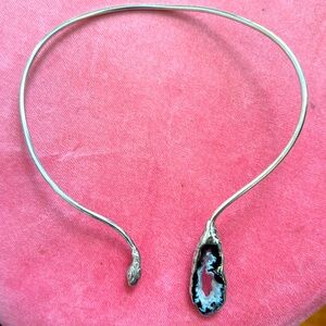 Sterling silver snake and geode choker necklace